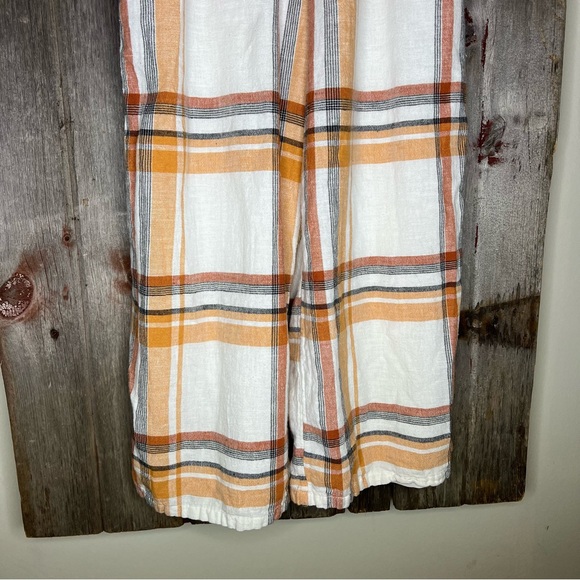 American Eagle Plaid Cotton Linen Cropped Wide Leg Jumpsuit size 6 - Picture 6 of 14